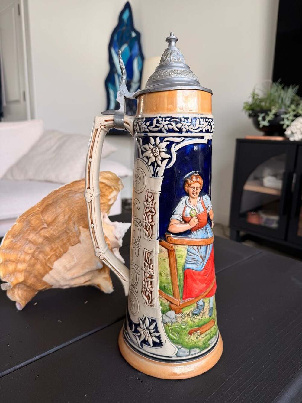 Vintage Marzi & Remy Made In Germany 2L Ceramic Beer Mug Stein Lidded